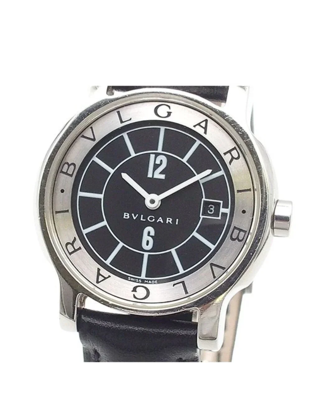 Bvlgari Solotempo Black SS Leather Watch Quartz